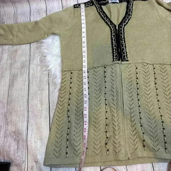 Storybook Knits Beaded Sweater Cardigan Black and Beige Size L - Picture 10 of 11